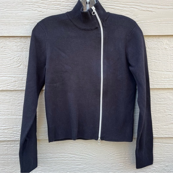 Mexx Sweaters - MEXX Women Black Cropped Sweater Full 2 Way Zip Cardigan Top XS Cotton Blend